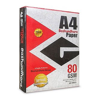 Bashundhara A4 Paper 80 GSM - 500 Sheets pack available at Tonercartridgebd.com, premium quality office paper for printing and copying in Bangladesh.